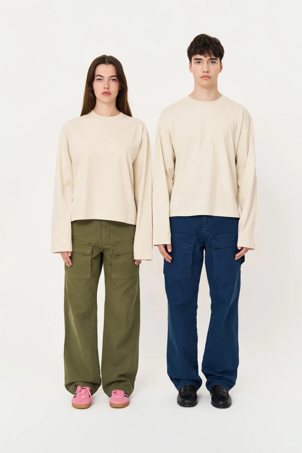 Uzun Kollu Nakışlı Oversize Krem T-Shirt - 1