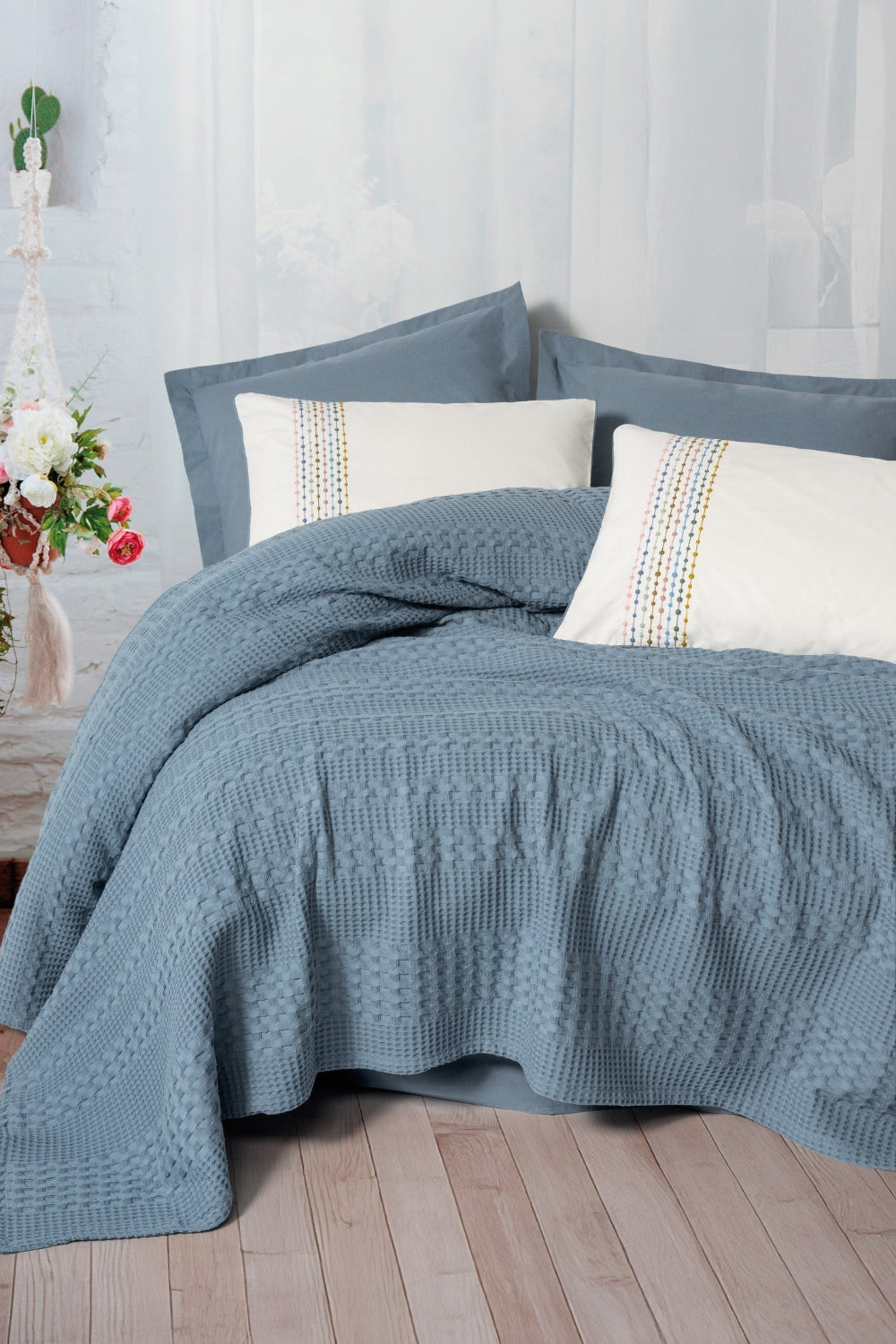 Aura Tek Kişilik Pike Takımı Pebble Indigo - 0
