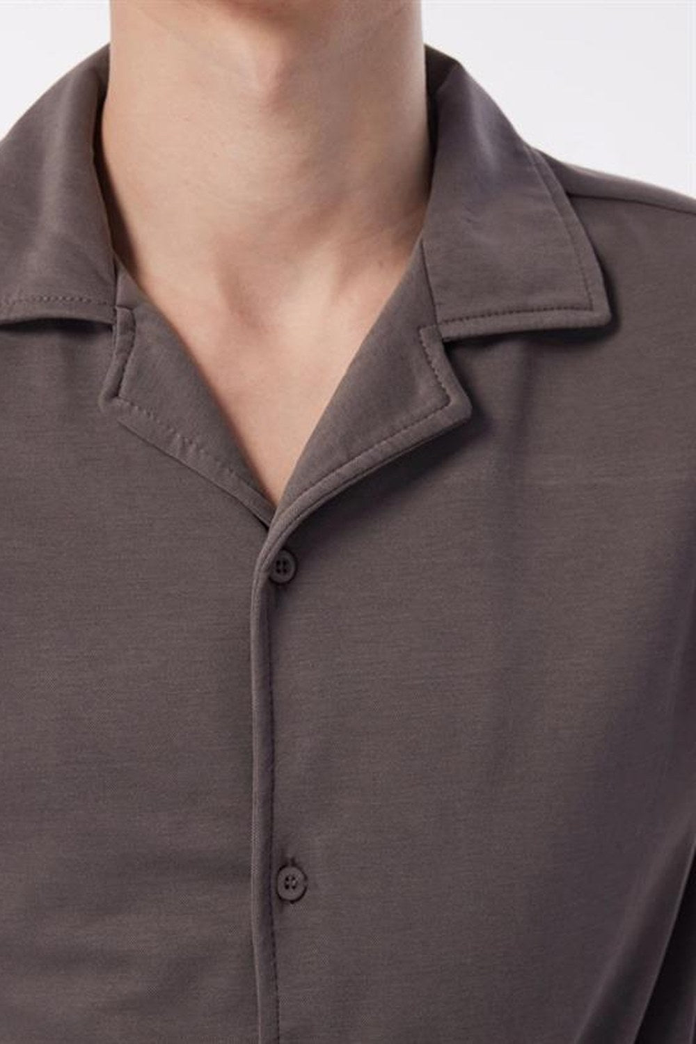 Kısa Kollu Apaj Yaka Slim Fit Örme Erkek Gömlek - 0
