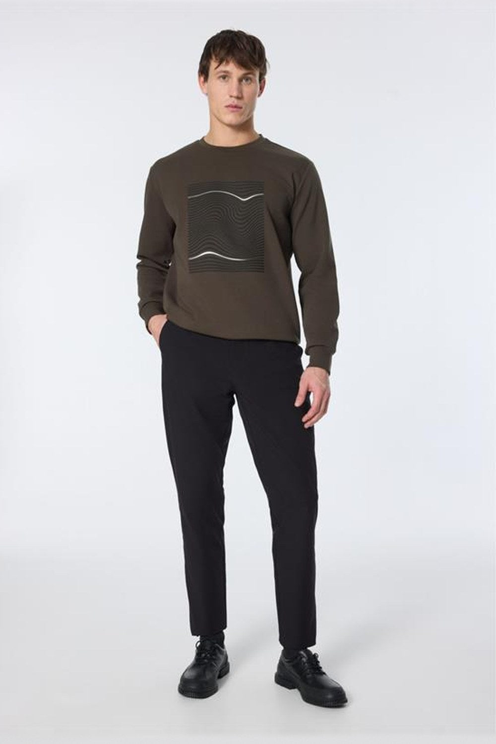 Bisiklet Yaka Dalga Baskılı Erkek Sweatshirt - 4