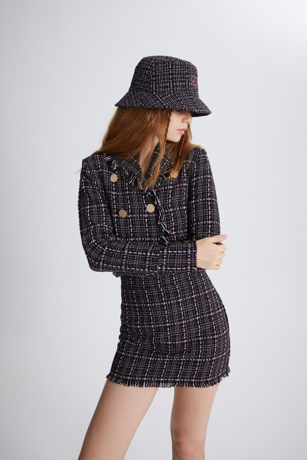 Tüvit Kumaş Mini Tweed Etek Siyah - 1