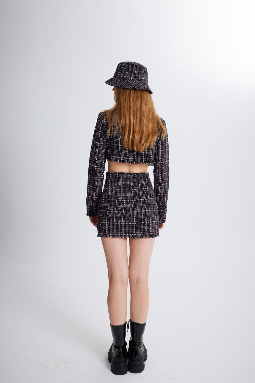 Tüvit Kumaş Mini Tweed Etek Siyah - 5
