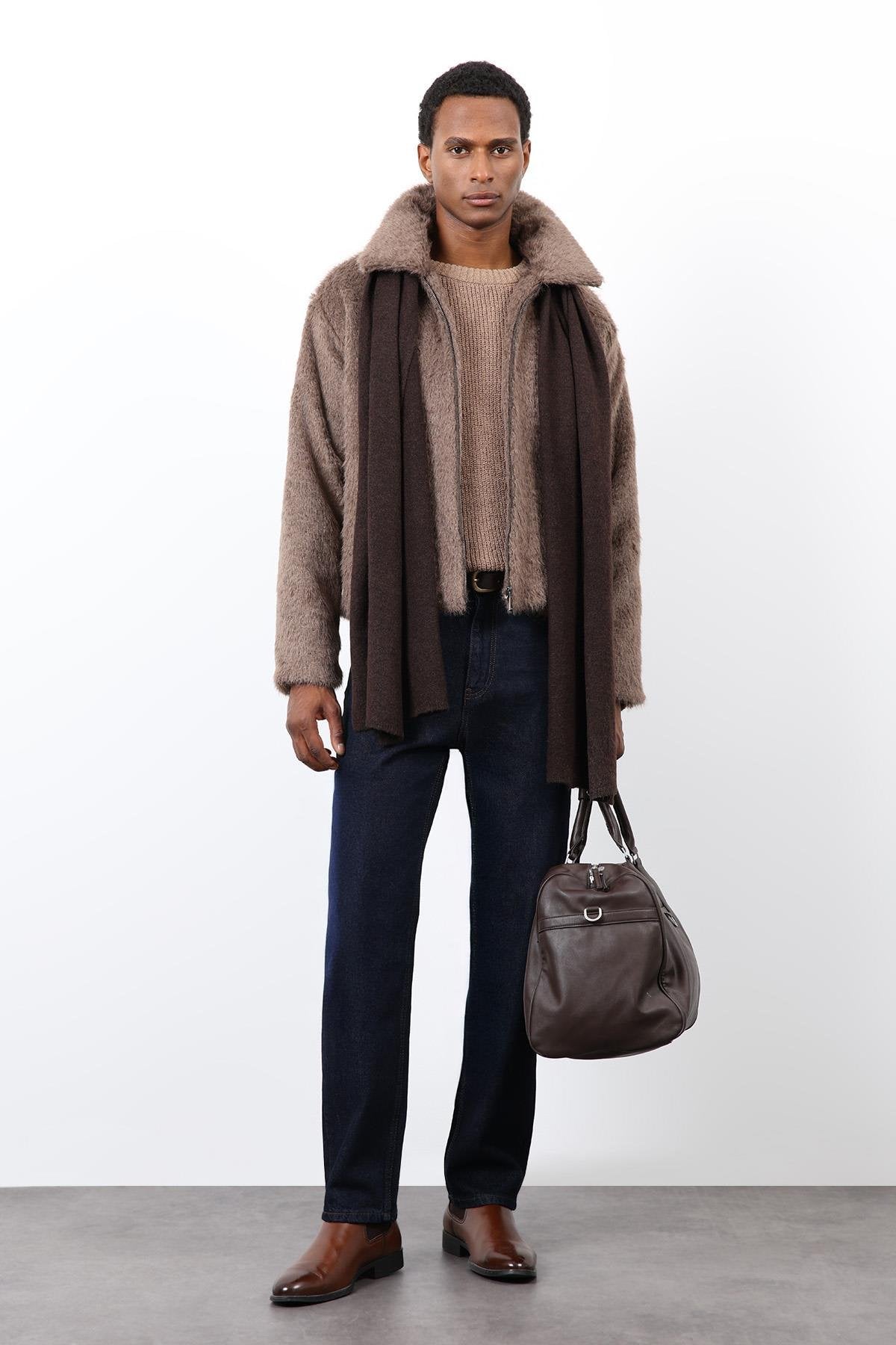 Antioch-Açık Kahve Yumuşak Dokulu Erkek Mont-Mont-1-roqelvaxirum.shop