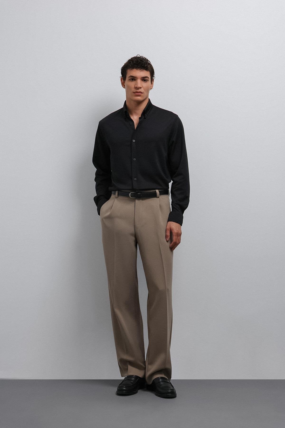 Antioch-Antioch Bej Relax Fit Baggy Pilili Erkek Pantolon-Kumaş Pantolon-2-roqelvaxirum.shop