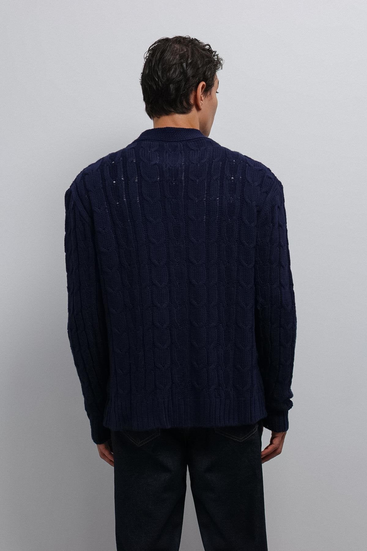 Antioch-Antioch Lacivert Saç örgülü Dokulu Erkek Hırka-Hırka-5-roqelvaxirum.shop