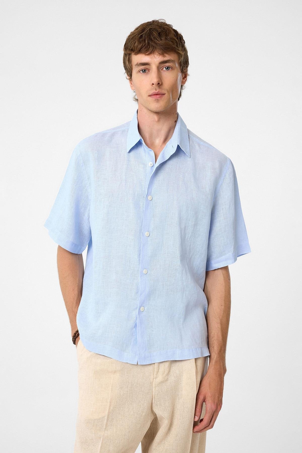 Antioch-Bebe Mavi 100% Keten Relaxed Erkek Gömlek-Gömlek-4-roqelvaxirum.shop