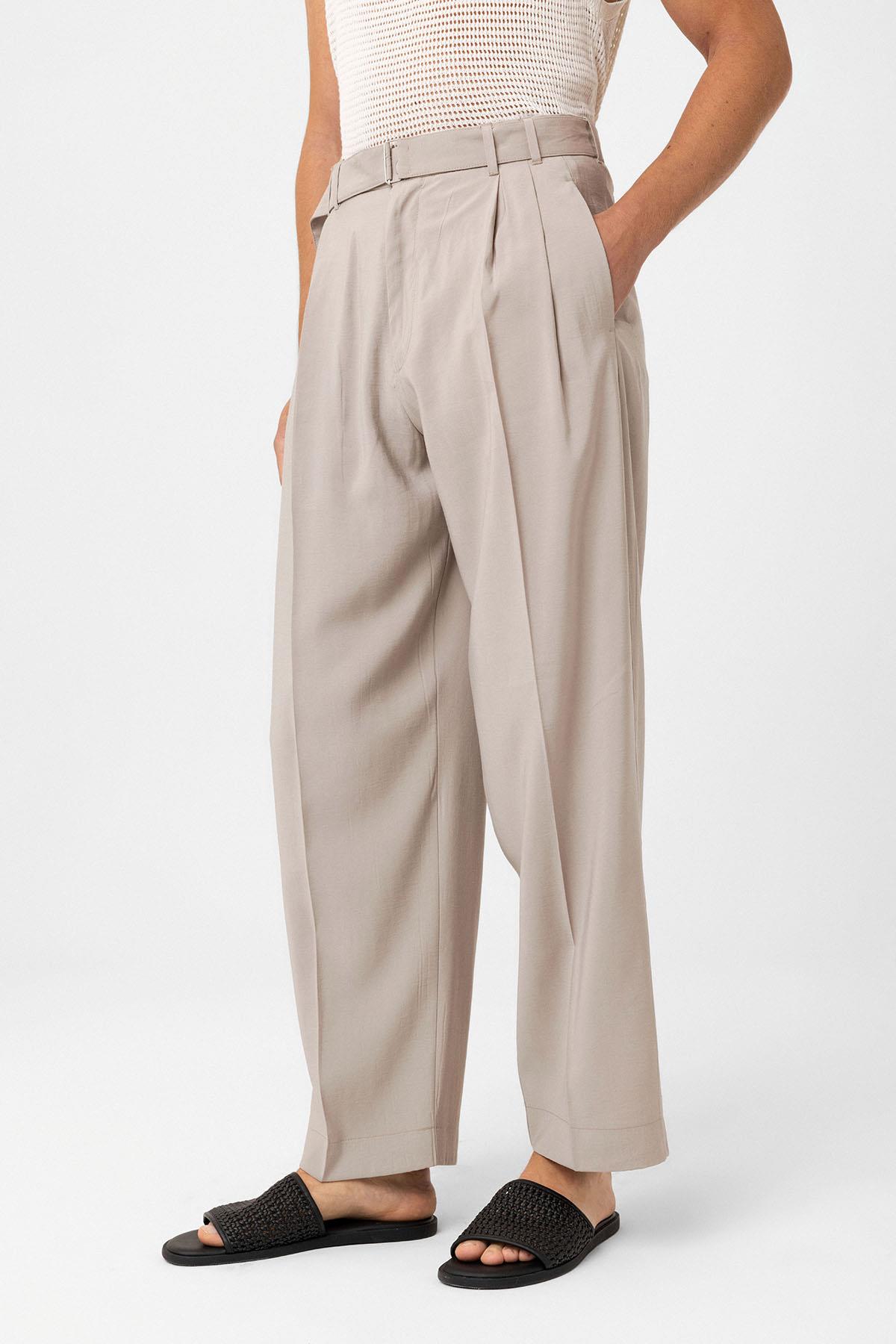 Antioch-Bej Modal Kumaş Relax Fit Kemerli Erkek Pantolon-Kumaş Pantolon-3-roqelvaxirum.shop