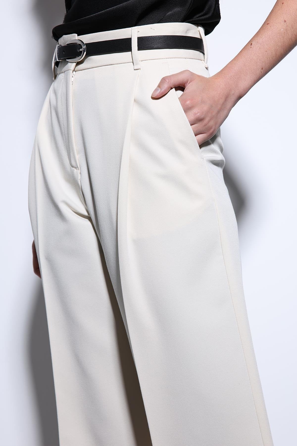 Antioch-Antioch Ekru Geniş Paça Kadın Pantolon-Kumaş Pantolon-4-roqelvaxirum.shop