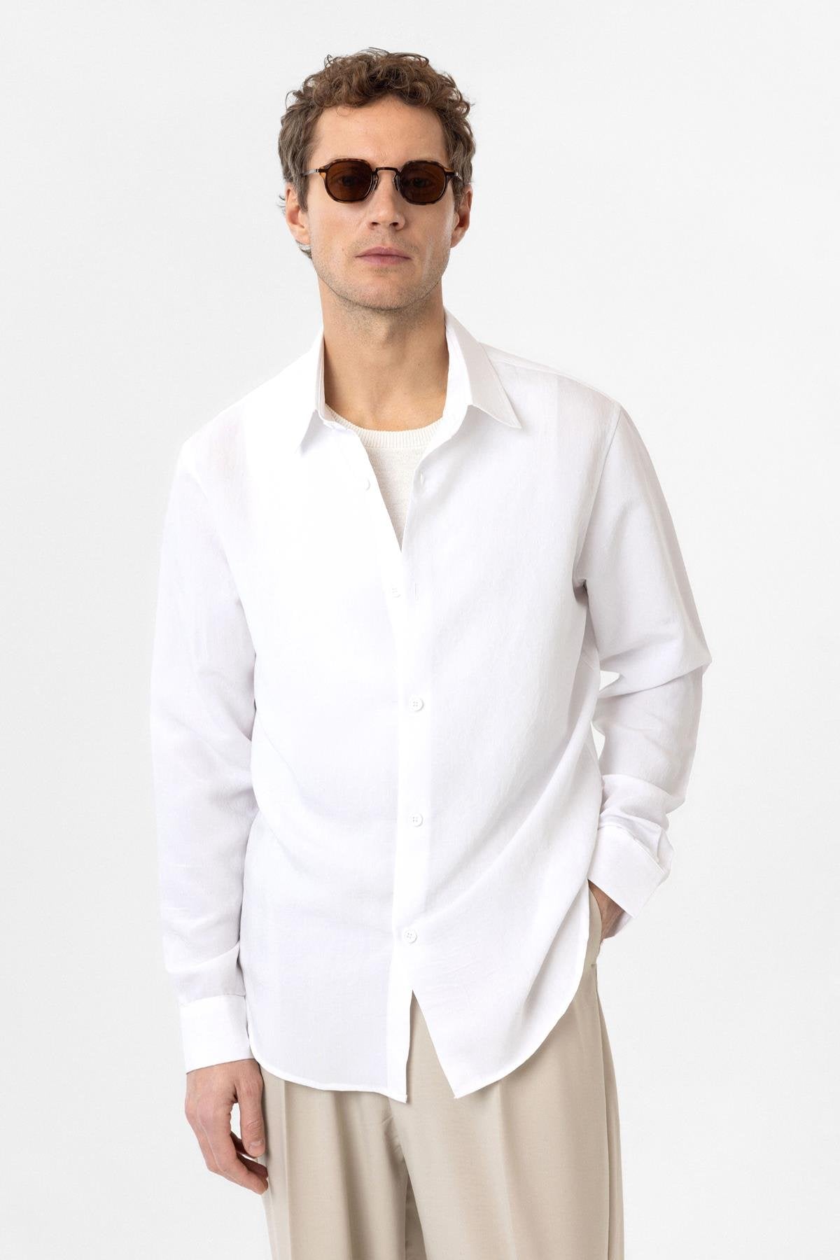 Antioch-Ekru Relax Fit Modal Kumaş Erkek Gömlek-Gömlek-4-roqelvaxirum.shop