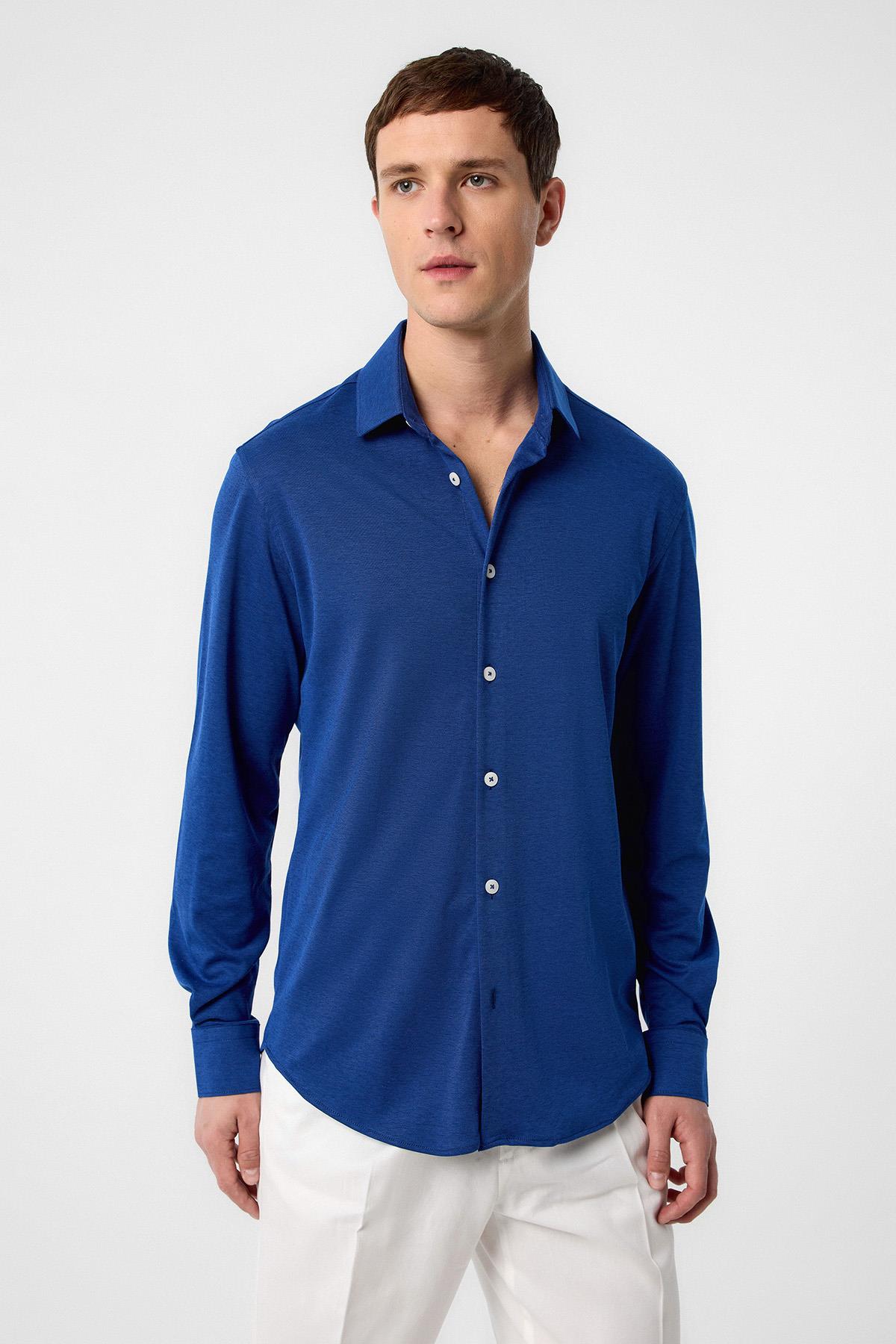 Antioch-İndigo Slim Fit Erkek Gömlek-Gömlek-1-roqelvaxirum.shop