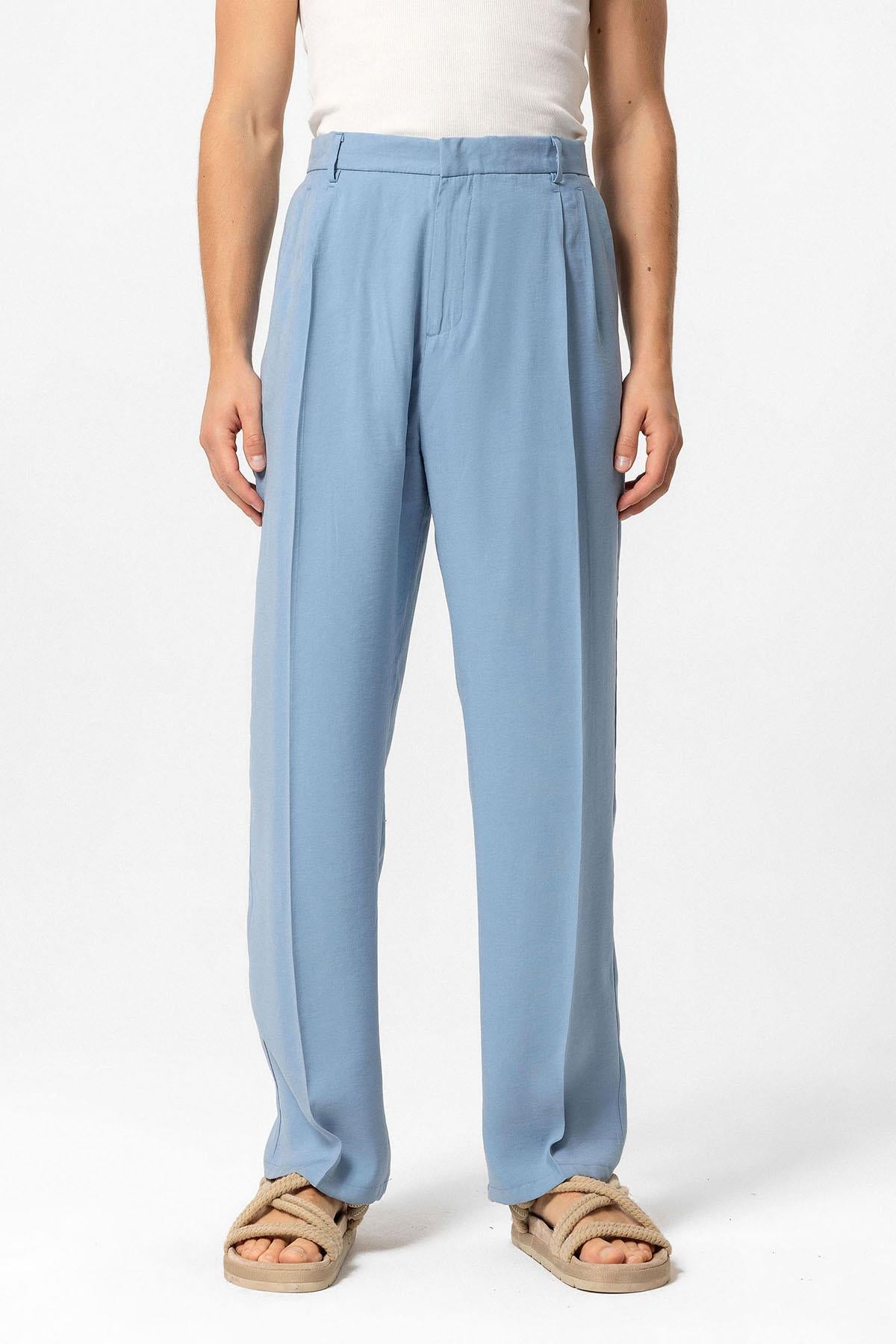 Antioch-Mavi Yüksek Bel Pileli Baggy Erkek Pantolon-Pantolon-2-roqelvaxirum.shop