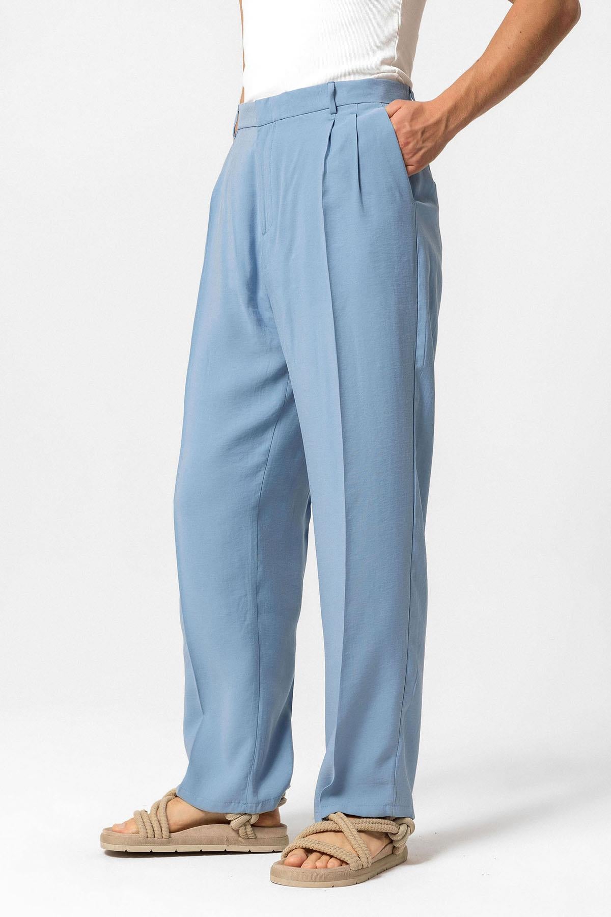 Antioch-Mavi Yüksek Bel Pileli Baggy Erkek Pantolon-Pantolon-3-roqelvaxirum.shop