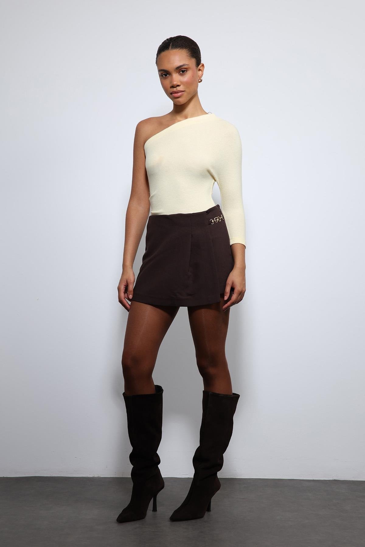 Antioch-Sarı Asimetrik Yaka Top-Top-1-roqelvaxirum.shop
