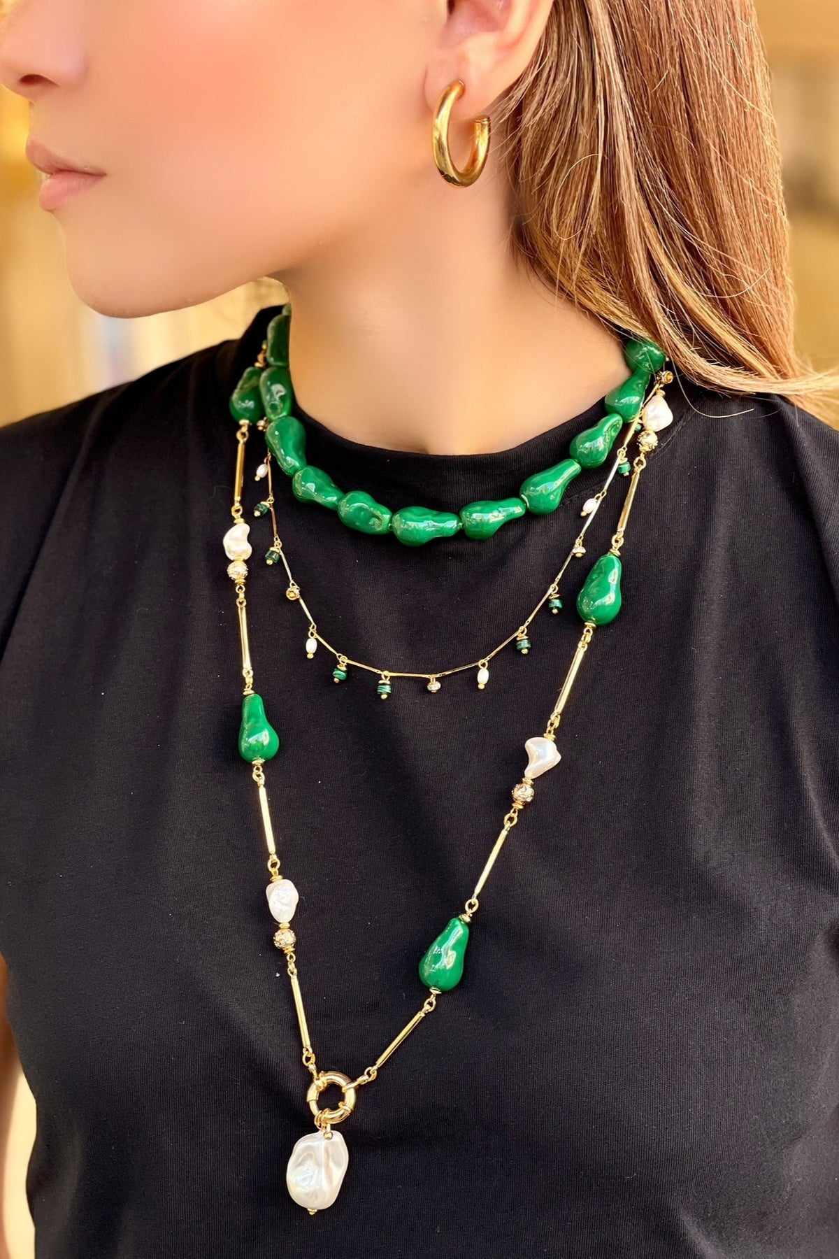 Berrin Özkan-Dancing Disco Malachite Sparkle Necklace-Kolye-2-roqelvaxirum.shop