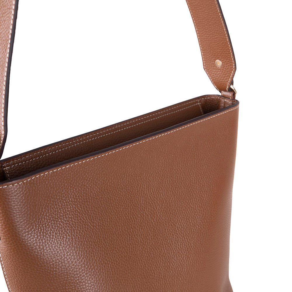 Milano Zip Tote – Warm Camel Hakiki Deri Askılı Kadın Omuz Çantası