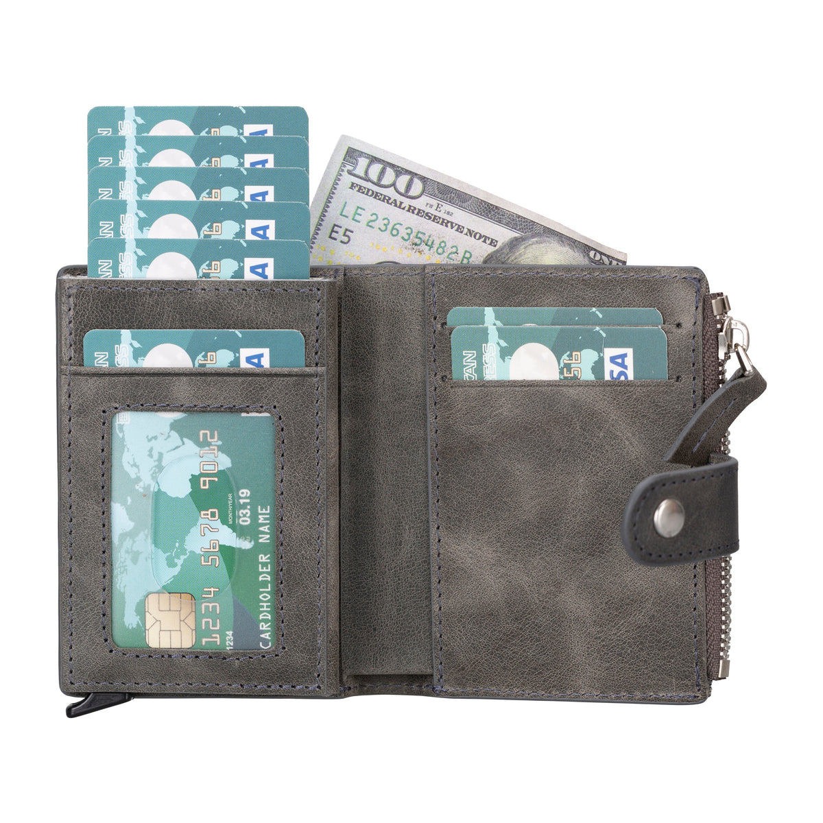 Siena Ash Gray Mekanizmalı Deri Cüzdan & Kartlık (Rfid Korumalı)