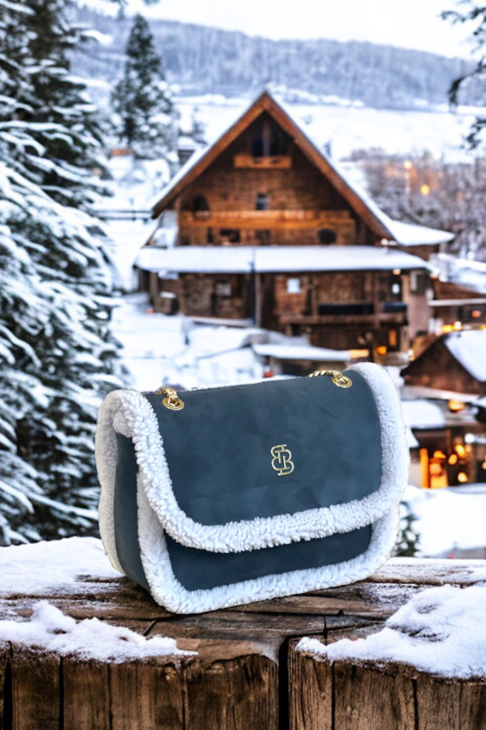 Bloomsbury-Les Alpes Antrasit Shearling Süet Çanta-El Çantası-1-roqelvaxirum.shop