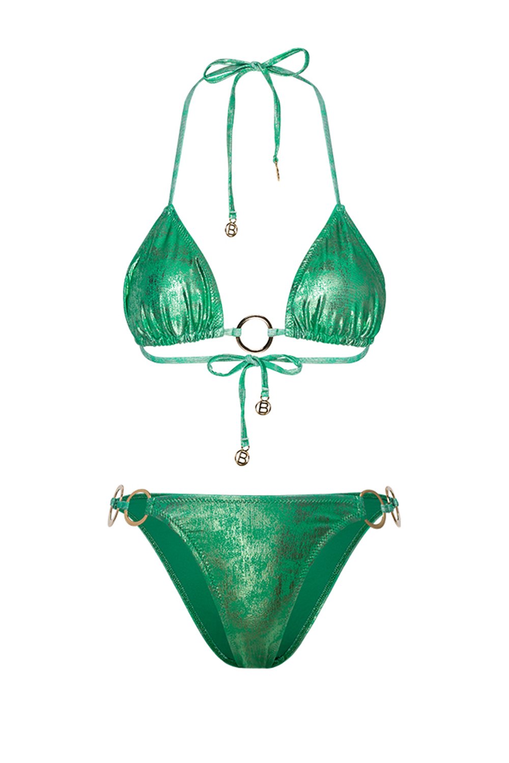 Bonesta-Bardenas Shiny Shiny Emerald Green Aksesuarlı Üçgen Bikini Takımı-Bikini & Mayo-4-roqelvaxirum.shop