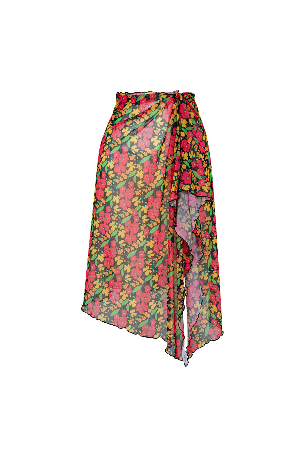 Bonesta-Callie Kırmızı Çiçek Desenli Büzgülü Volanlı Midi Pareo Etek-Pareo & Bandana-1-roqelvaxirum.shop