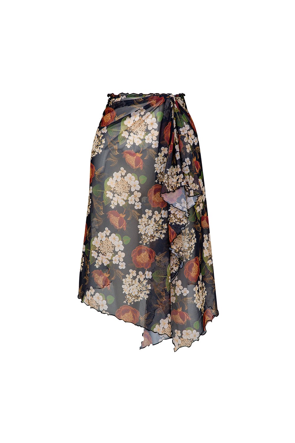 Bonesta-Callie Koyu Kahve Çiçek Desenli Büzgülü Volanlı Midi Pareo Etek-Pareo & Bandana-1-roqelvaxirum.shop