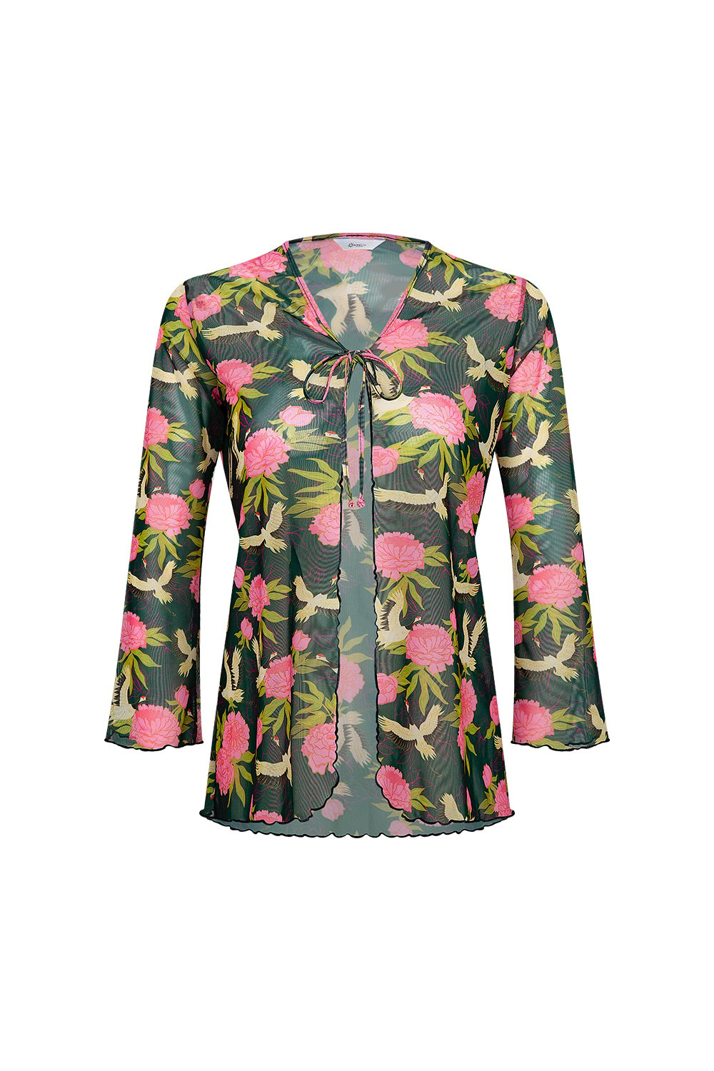 Bonesta-Cameo Pembe Kuş Desenli Önü Bağcıklı Gömlek Pareo-Pareo & Bandana-1-roqelvaxirum.shop