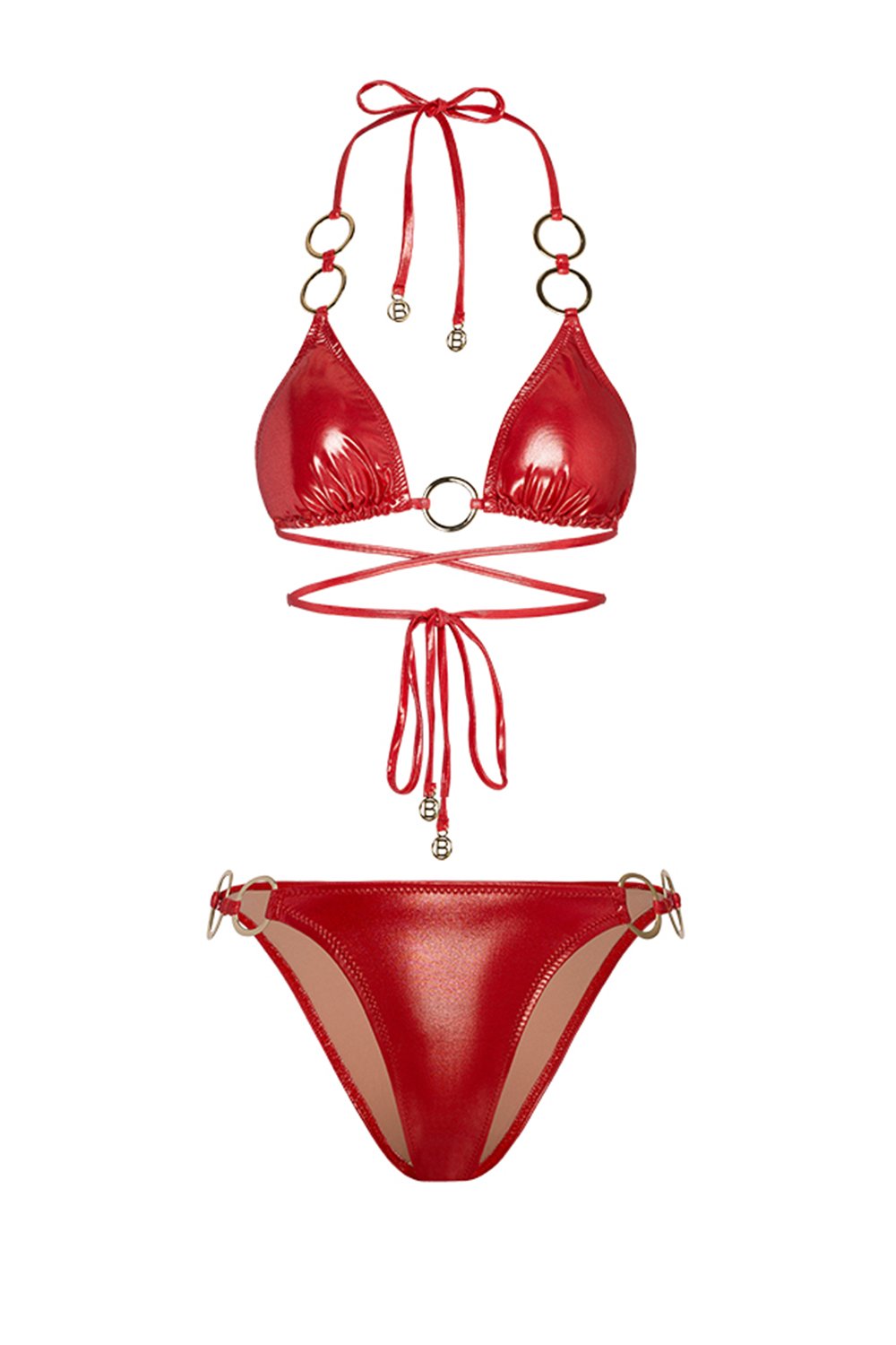 Bonesta-Escalante Shiny Crimson Red Halka Aksesuarlı Üçgen Bikini Takımı-Bikini & Mayo-4-roqelvaxirum.shop