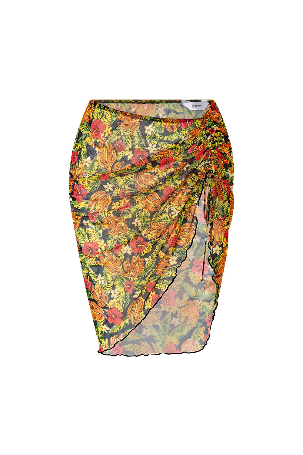 Bonesta-Harper Turuncu Çiçek Desenli Büzgülü Yırtmaçlı Pareo Etek-Pareo & Bandana-1-roqelvaxirum.shop