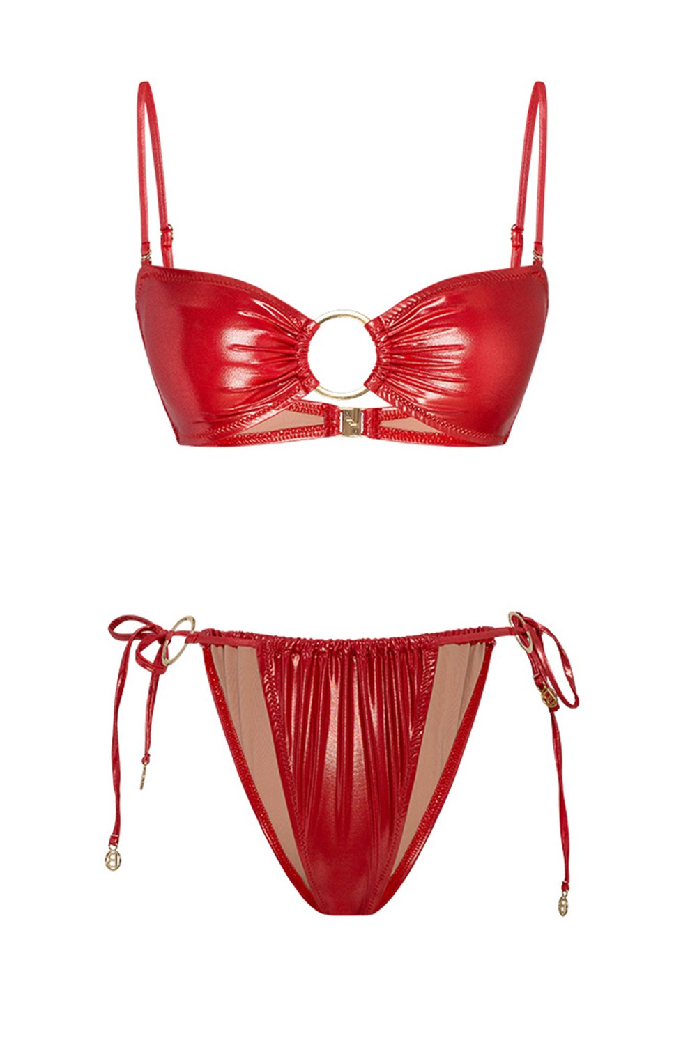 Bonesta-Sechura Shiny Crimson Red Halka Aksesuarlı Straplez Bikini Takımı-Bikini & Mayo-4-roqelvaxirum.shop