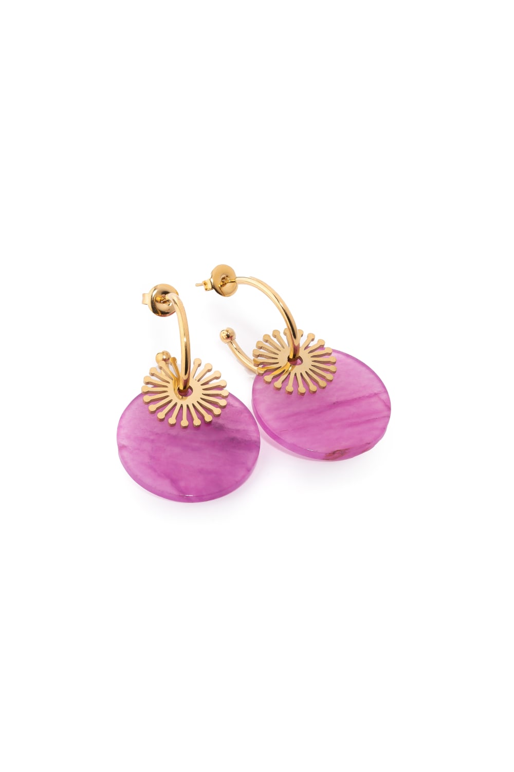 Chaseldor-Maki Pembe Doğal Taşlı Altın Kaplama Çelik Kadın Küpe-Küpe-2-roqelvaxirum.shop
