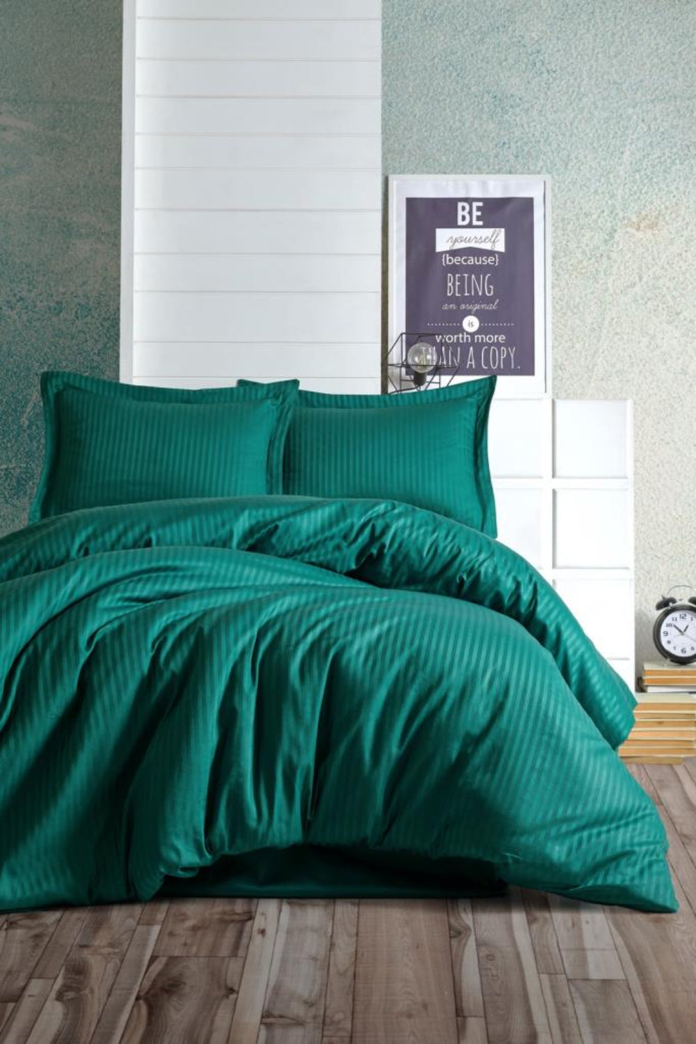 Cotton Box-Elegant Stripe Saten Çift Kişilik Nevresim Takımı Petrol-Nevresim Takımı-1-roqelvaxirum.shop