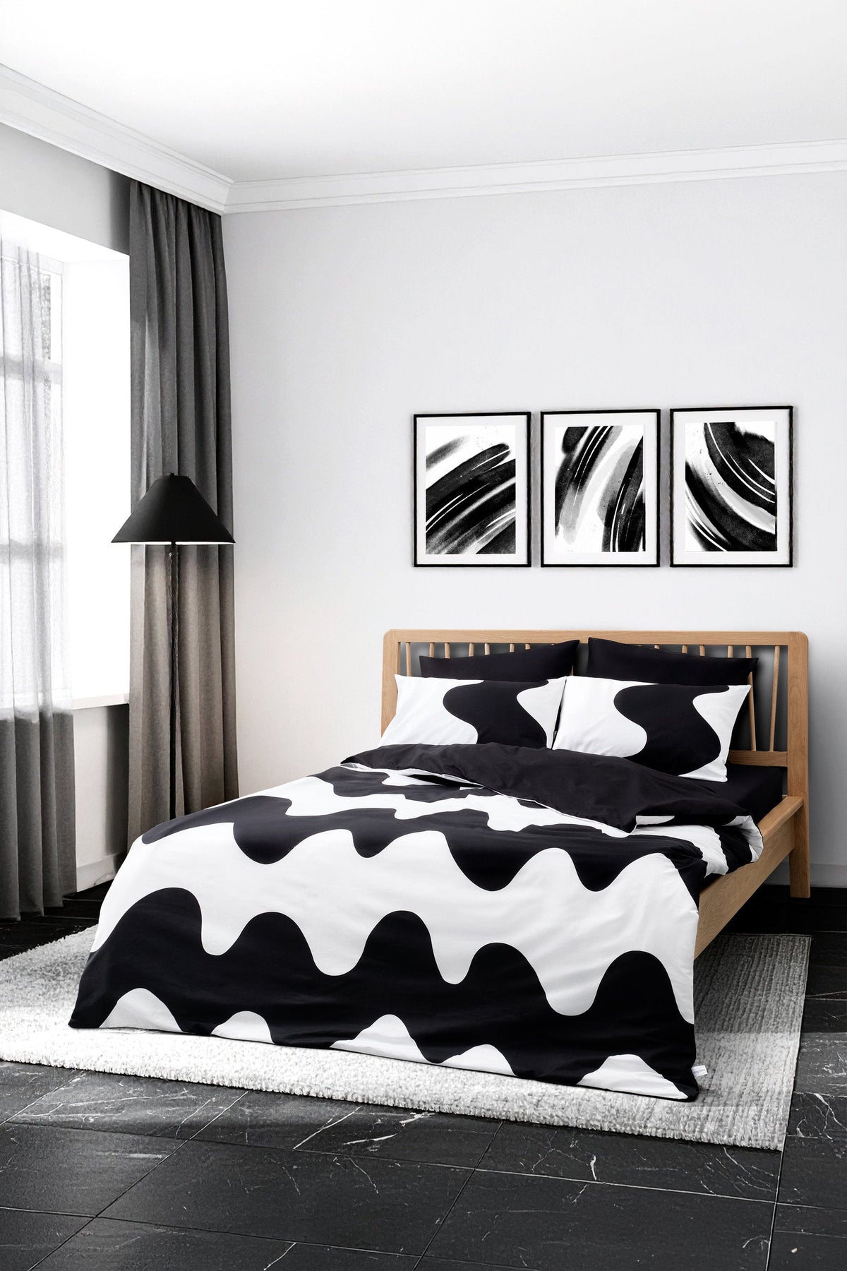 Cozy Home Mono Çift Kişilik Lastikli Çarşaflı Nevresim Takımı Flow Siyah