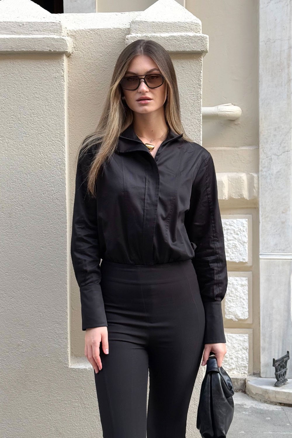 Crescent Line-Grace Gömlek Bodysuit Siyah-Gömlek-4-roqelvaxirum.shop