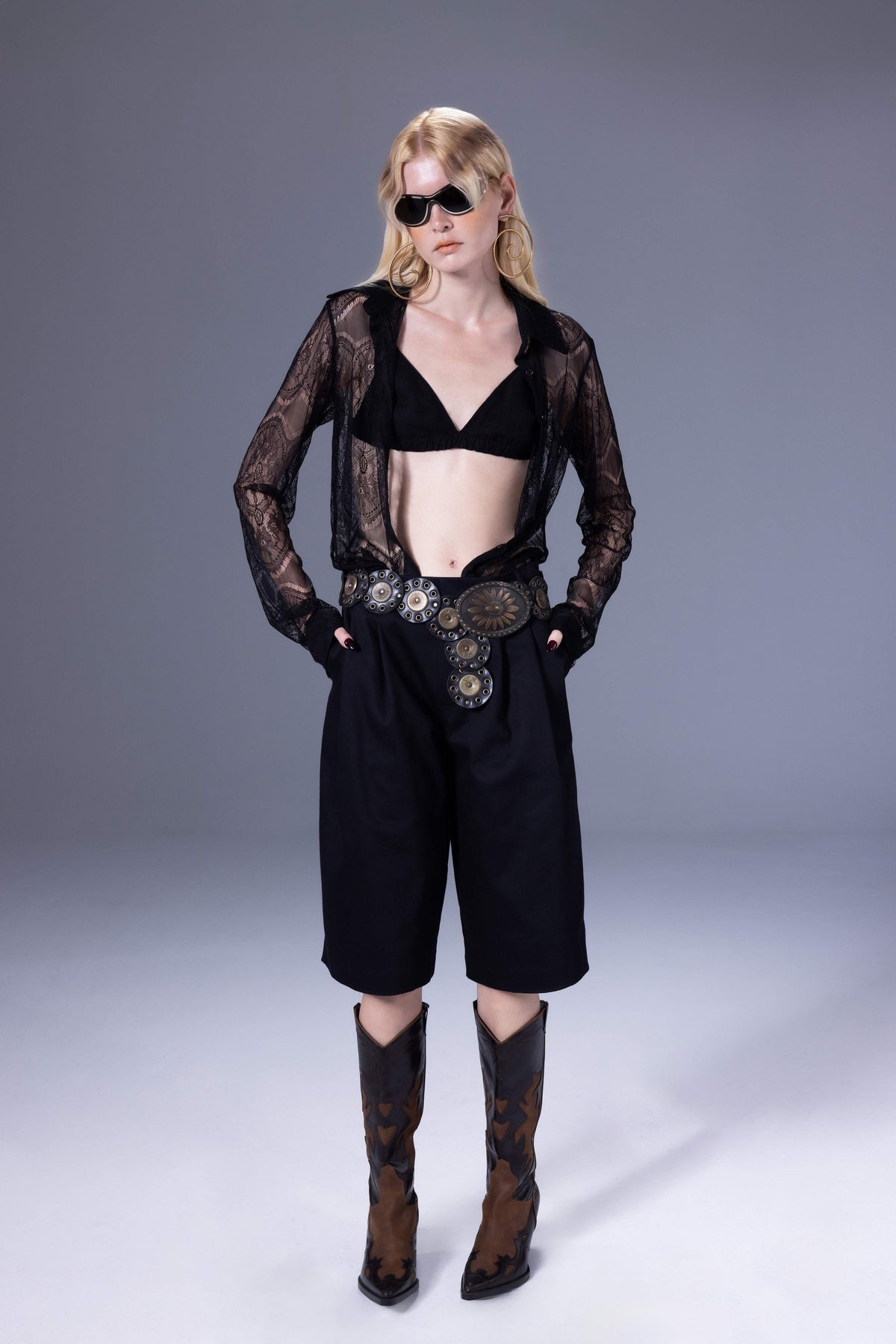 Death Is Easy-Black Canvas Pleated Jorts-Şort-1-roqelvaxirum.shop