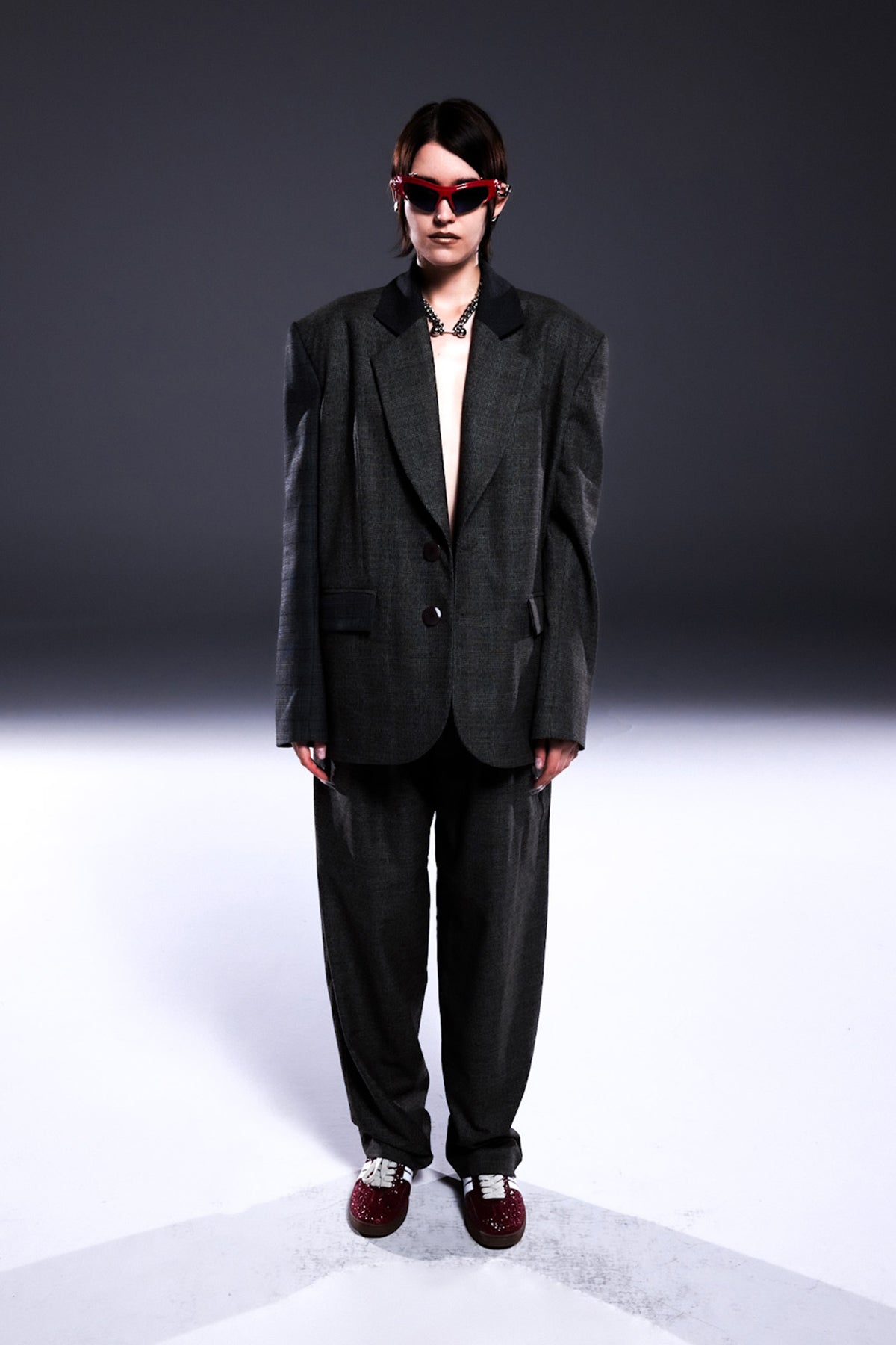 Death Is Easy-Grey Patchwork Oversize Blazer-Blazer Ceket-1-roqelvaxirum.shop