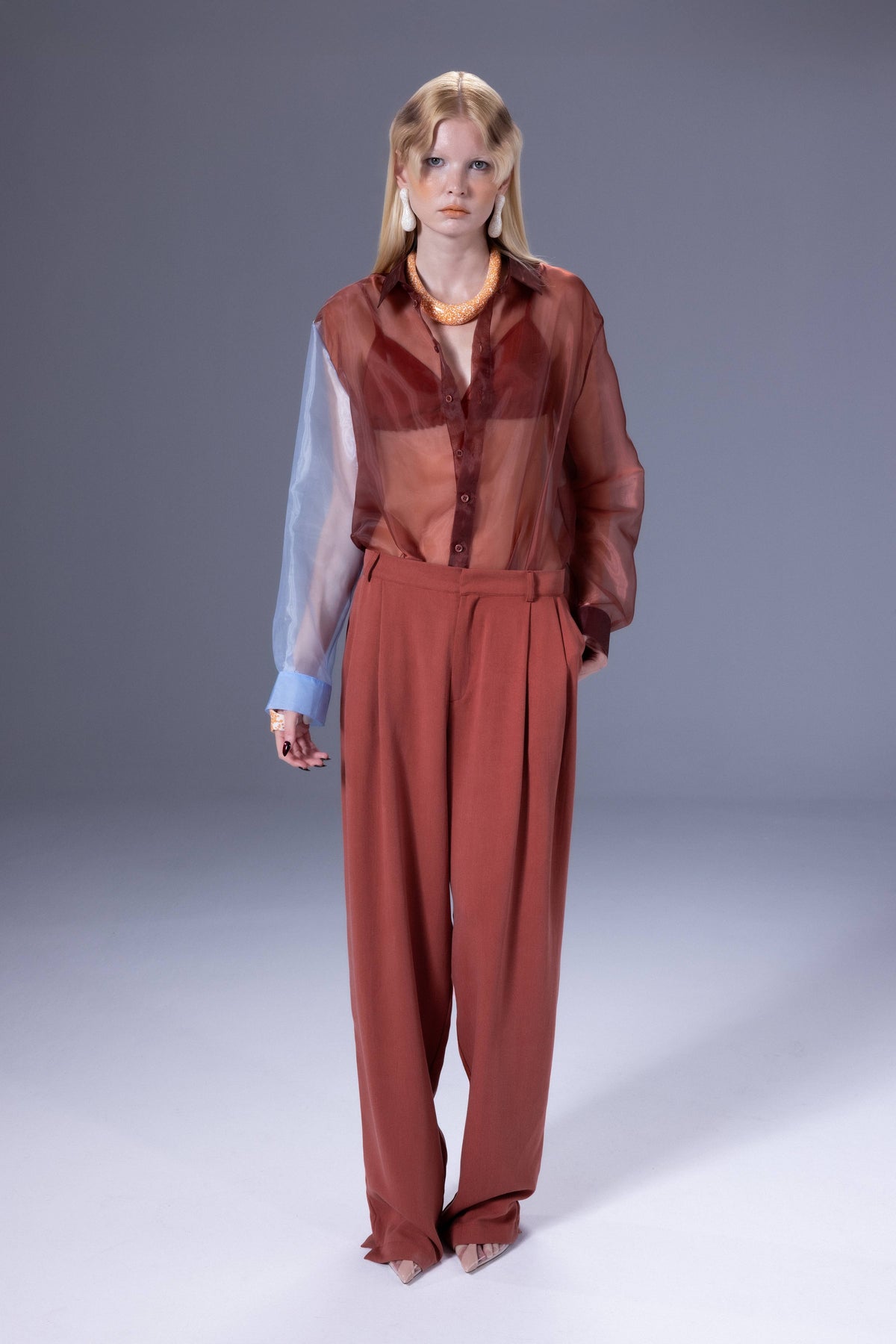 Death Is Easy-Terra Cotta Pleated Cotton Pants-Pantolon-1-roqelvaxirum.shop
