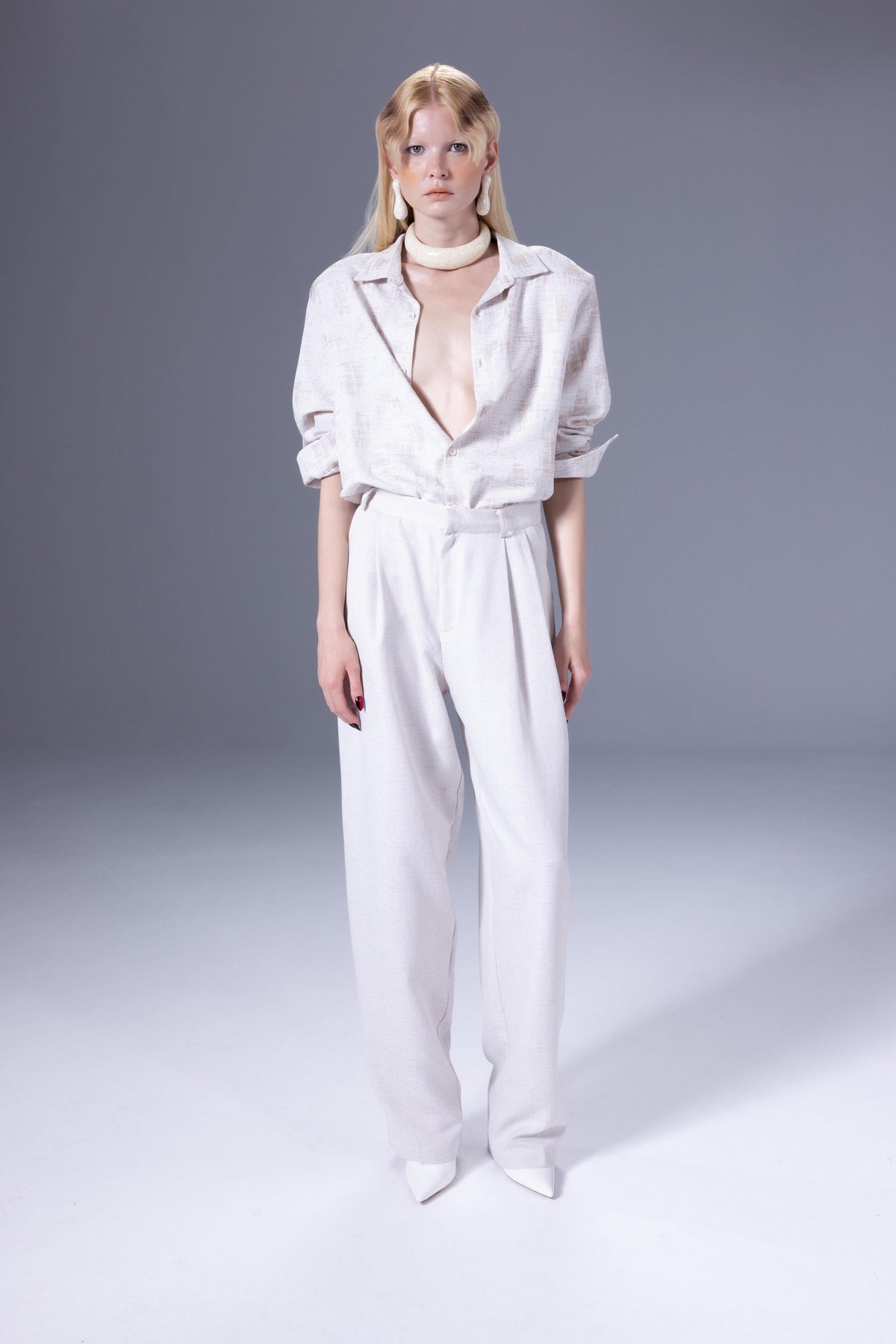 Death Is Easy-Vanilla Pleated Cotton Pants-Pantolon-1-roqelvaxirum.shop