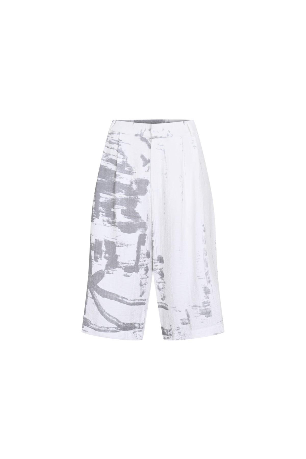 Death Is Easy-White Calligraphy Pleated Jorts-Şort-3-roqelvaxirum.shop