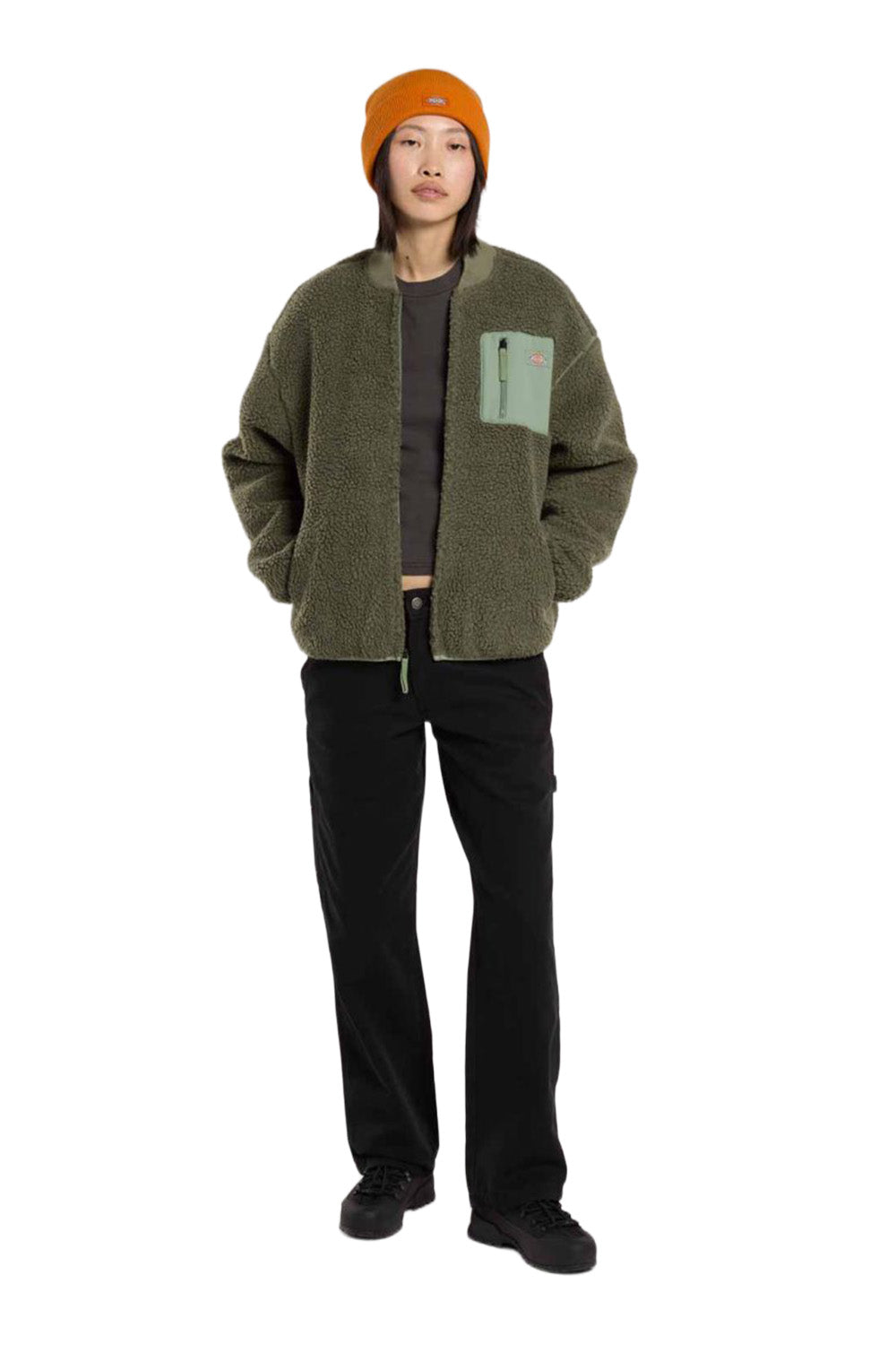 Dickies-Central Sherpa Bomber Kadın Yeşil Peluş Mont-Mont-1-roqelvaxirum.shop
