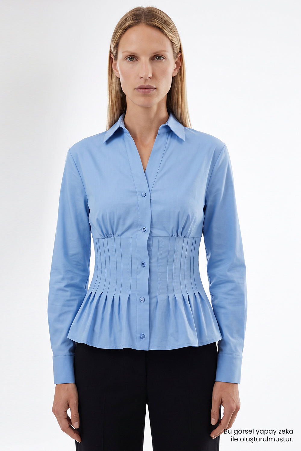 Exquise-Beli Oturan Manşetli Uzun Kollu Regular Gömlek – Mavi̇-Gömlek-6-roqelvaxirum.shop