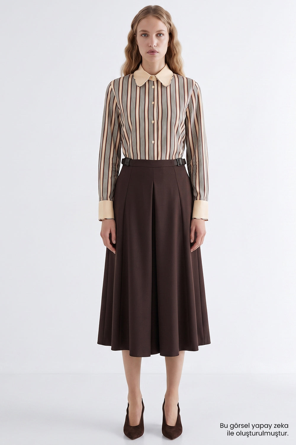 Exquise-Fermuarlı Pilikaşeli Regular Kahverengi Midi Etek-Etek-3-roqelvaxirum.shop