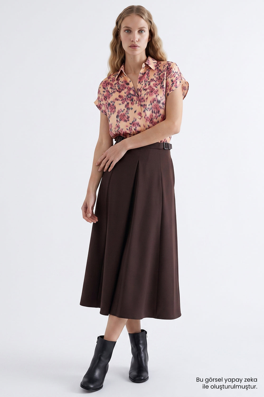 Exquise-Fermuarlı Pilikaşeli Regular Kahverengi Midi Etek-Etek-5-roqelvaxirum.shop