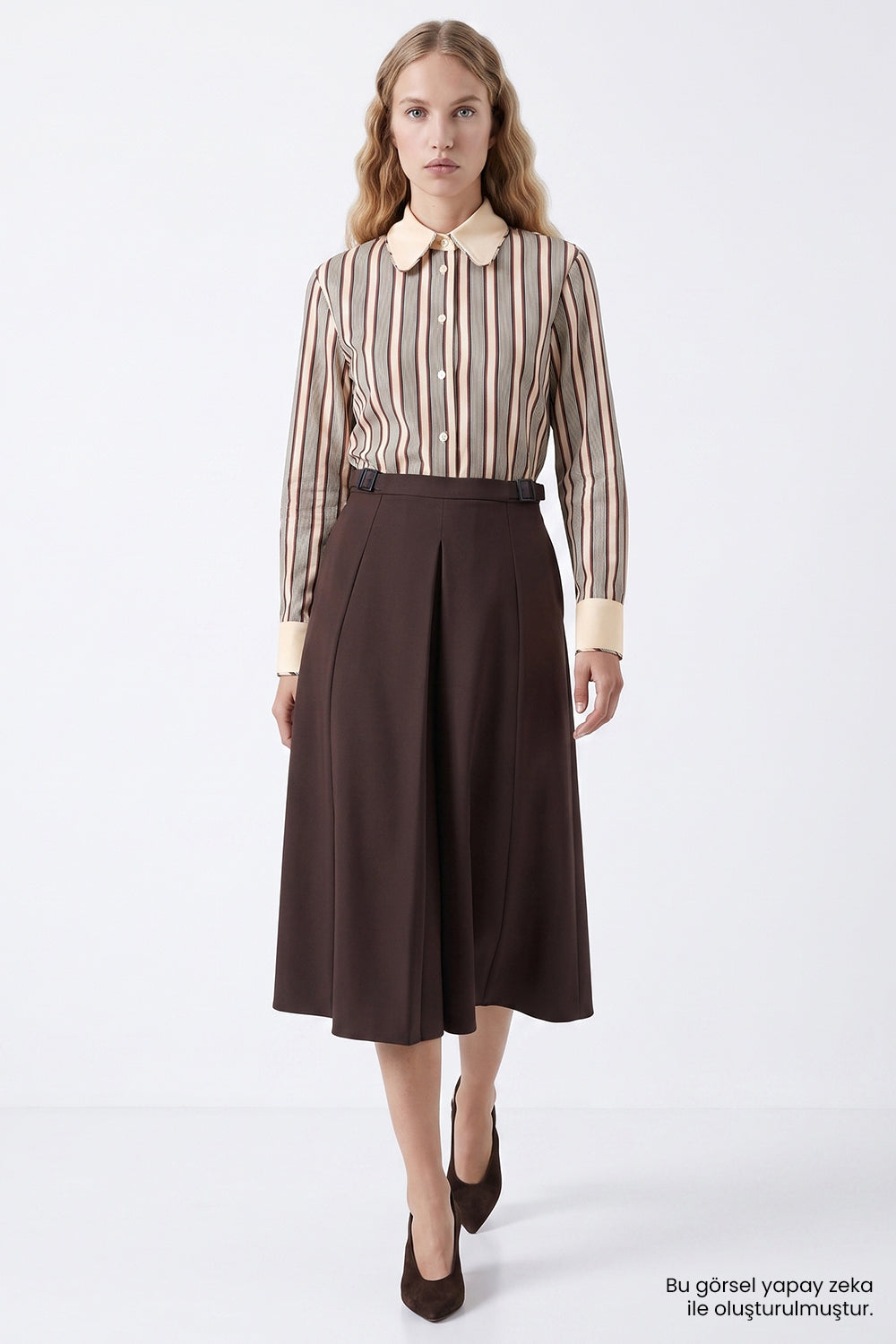 Exquise-Fermuarlı Pilikaşeli Regular Kahverengi Midi Etek-Etek-7-roqelvaxirum.shop