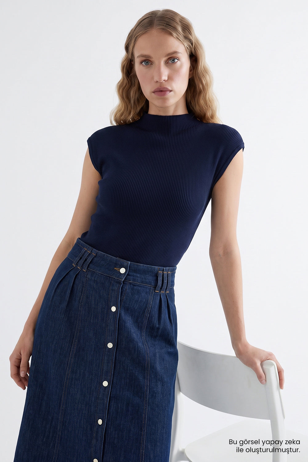 Exquise-Regular Denim Midi Etek – Mavi̇-Etek-10-roqelvaxirum.shop