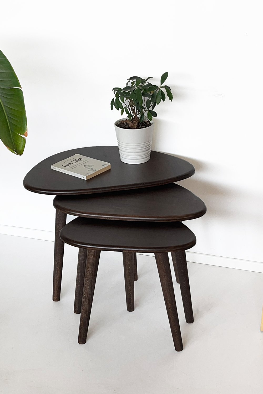 Fagus Wood-Doğal Masif Ahşap Damla Sehpa Seti - 3'lü Zigon Set Modern Ve Minimalist Sehpa Takımı (yan Sehpa, Orta Sehpa, Dekoratif Sehpa) (ceviz)-Sehpa-1-roqelvaxirum.shop