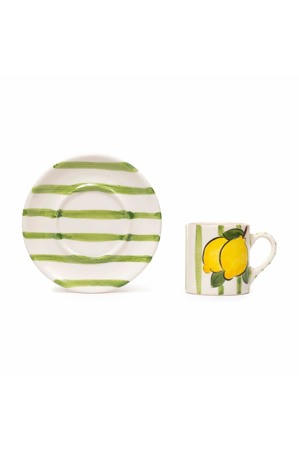 Feeling Good Inside-Green Lemon Line Handled Coffee Set-Bardak-2-roqelvaxirum.shop
