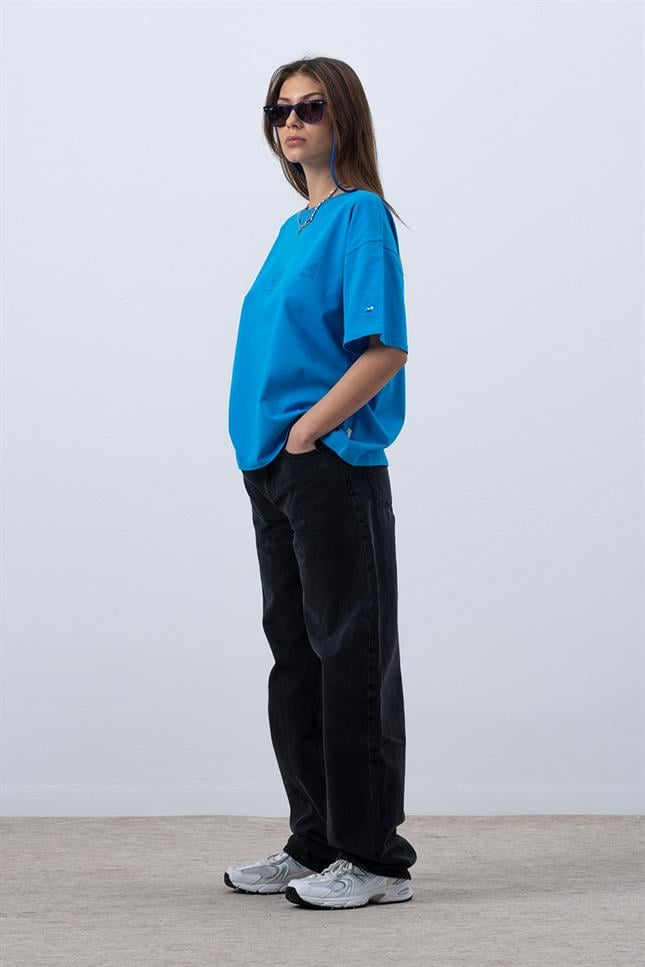 Kadın Canlı Mavi Core Oversize T-Shirt