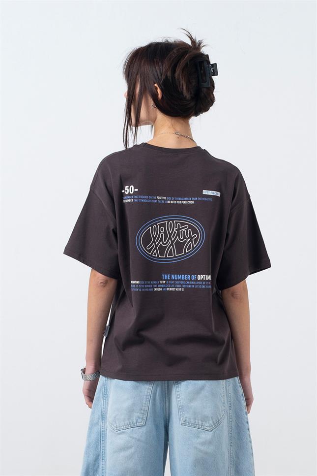 Fifty Pieces-Kahverengi Oversize Sırt Baskılı T-Shirt-T-Shirts-3-roqelvaxirum.shop