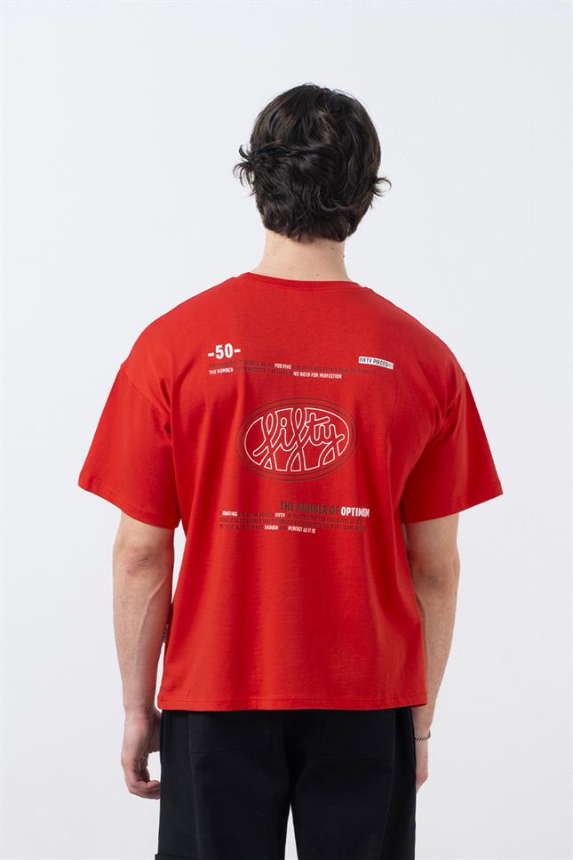 Fifty Pieces-Kırmızı Düşük Omuzlu Sırt Baskılı T-Shirt-T-Shirts-3-roqelvaxirum.shop