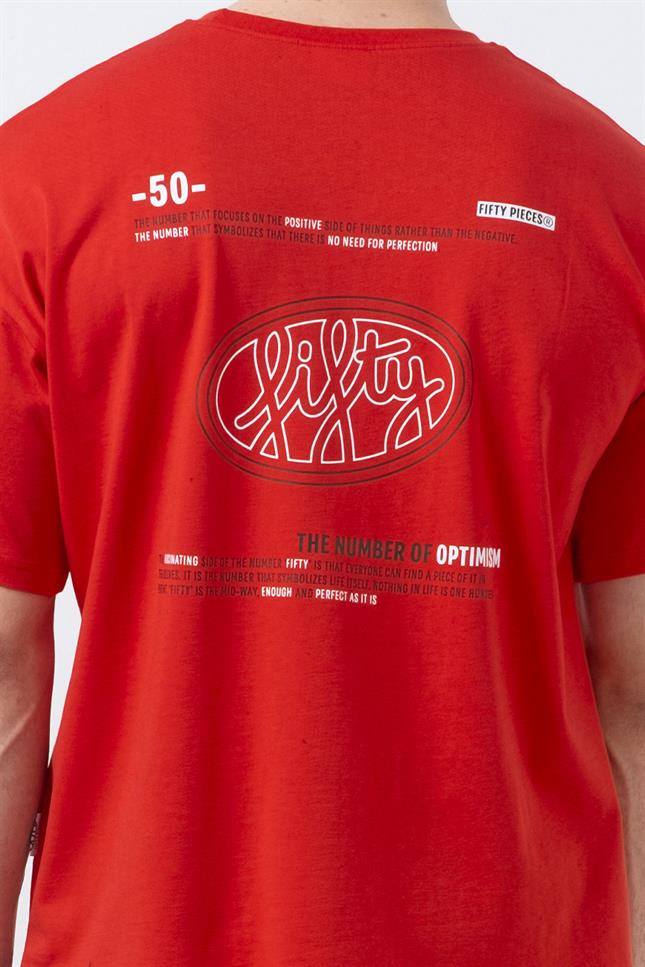 Fifty Pieces-Kırmızı Düşük Omuzlu Sırt Baskılı T-Shirt-T-Shirts-4-roqelvaxirum.shop