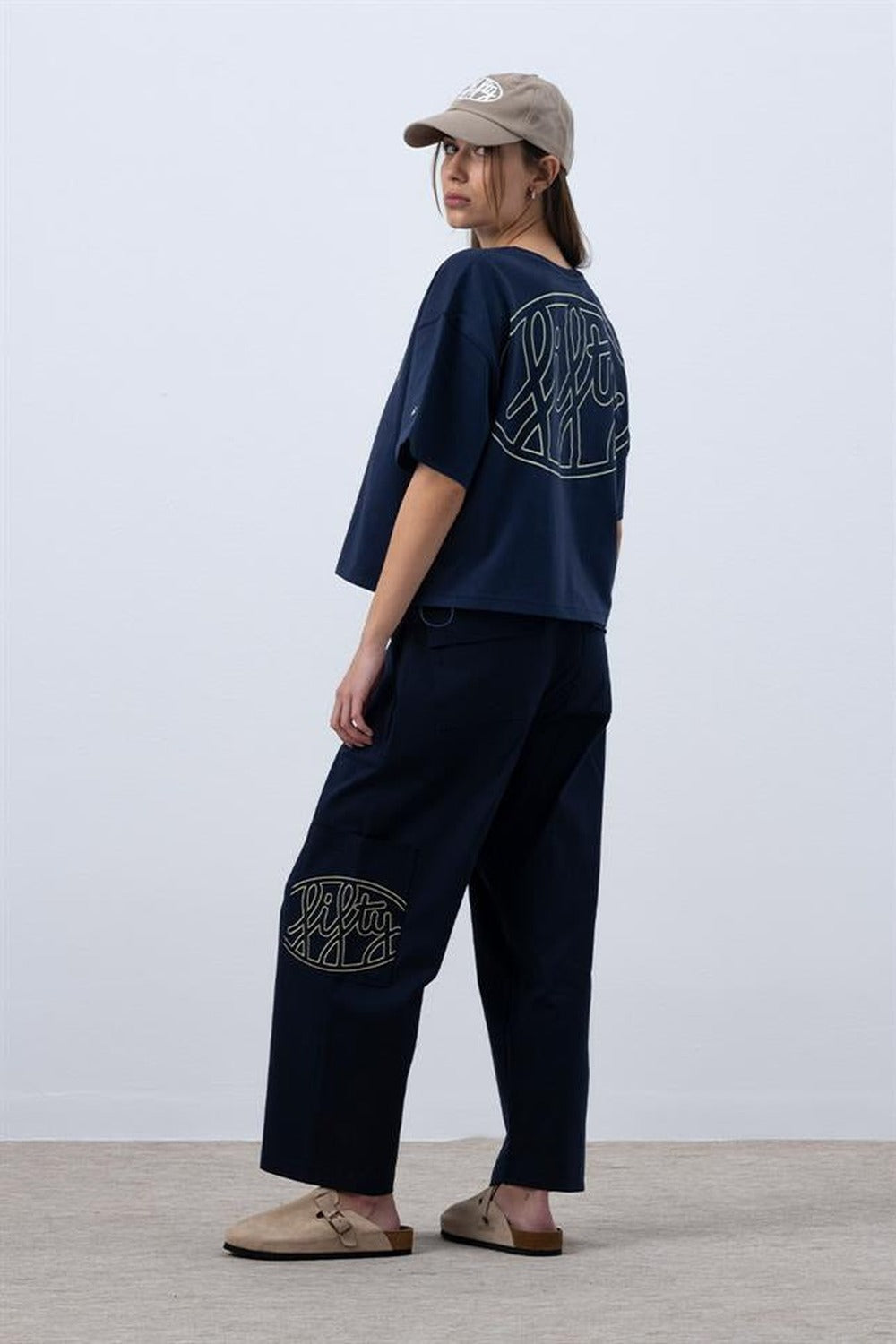 Fifty Pieces-Lacivert Core Oversize Mid Length T-Shirt-T-Shirts-3-roqelvaxirum.shop